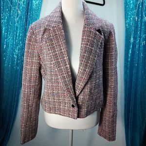 NWT BAGATELLE Collection Women's Cropped Pink Multi Woven Blazer Size M 1 Button